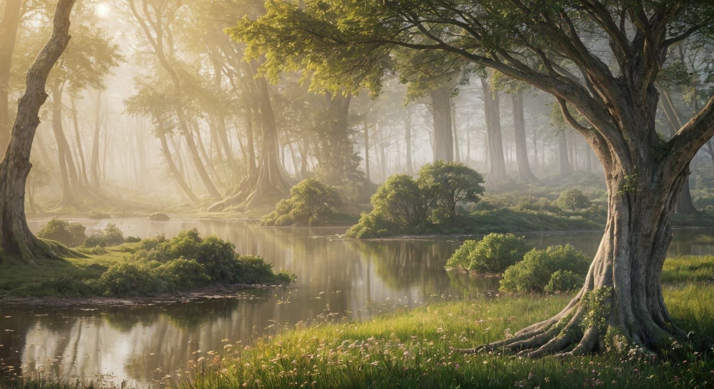 Floating Islands With Ancient Trees In Impressionist Style