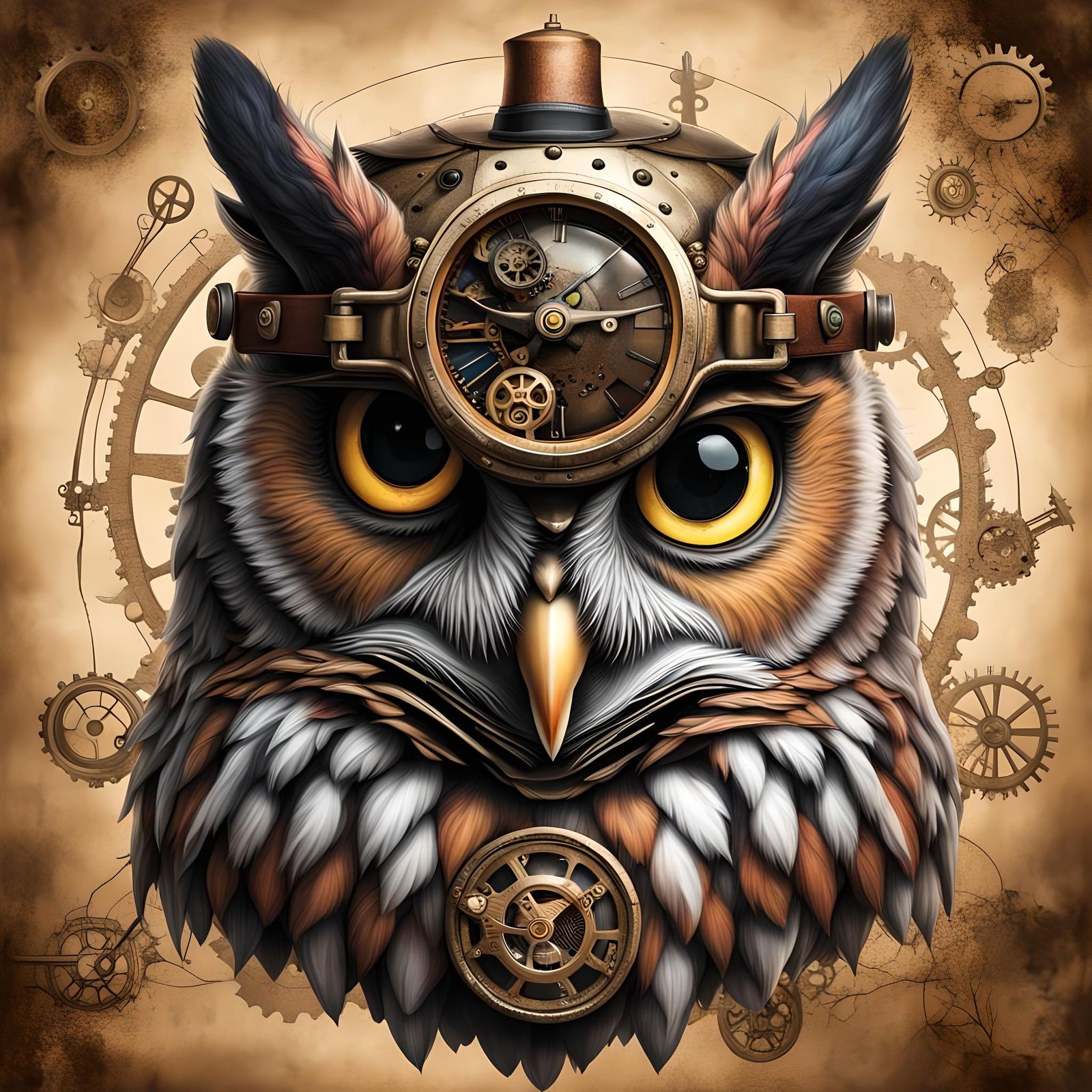 Steampunk Owl in Hyperrealistic Detail
