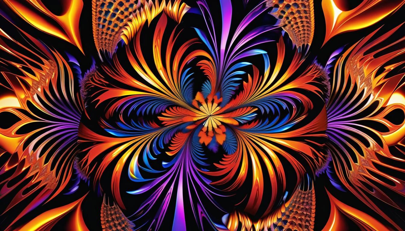 Majestic Neon Fractal Creature Devouring Cube