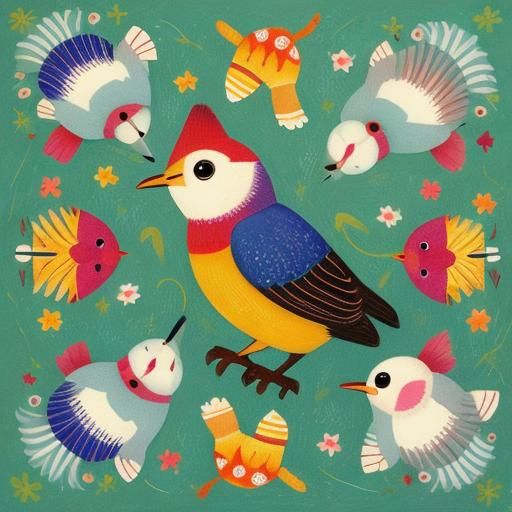 Whimsical Folk Art Illustration in Pastel Impasto