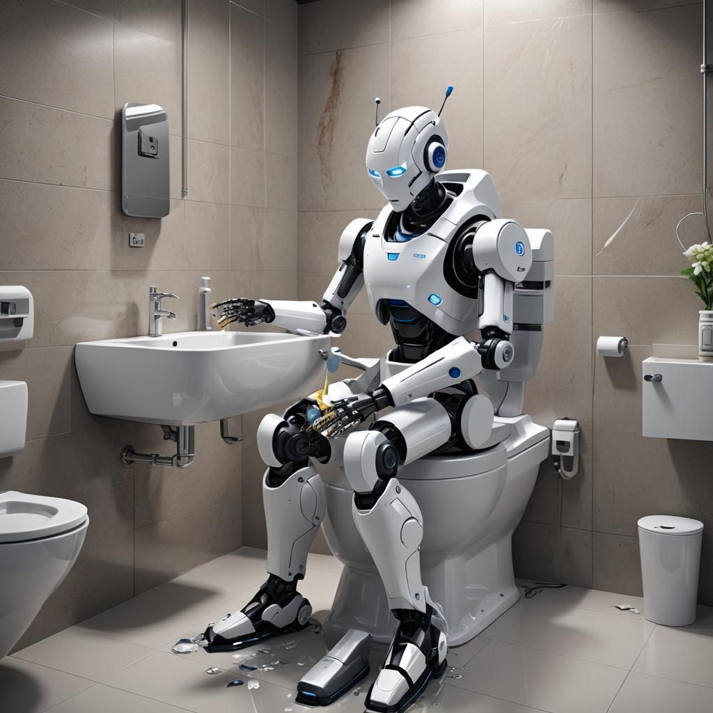 Robot Cleaning Toilet: Detailed 3D Anime Art