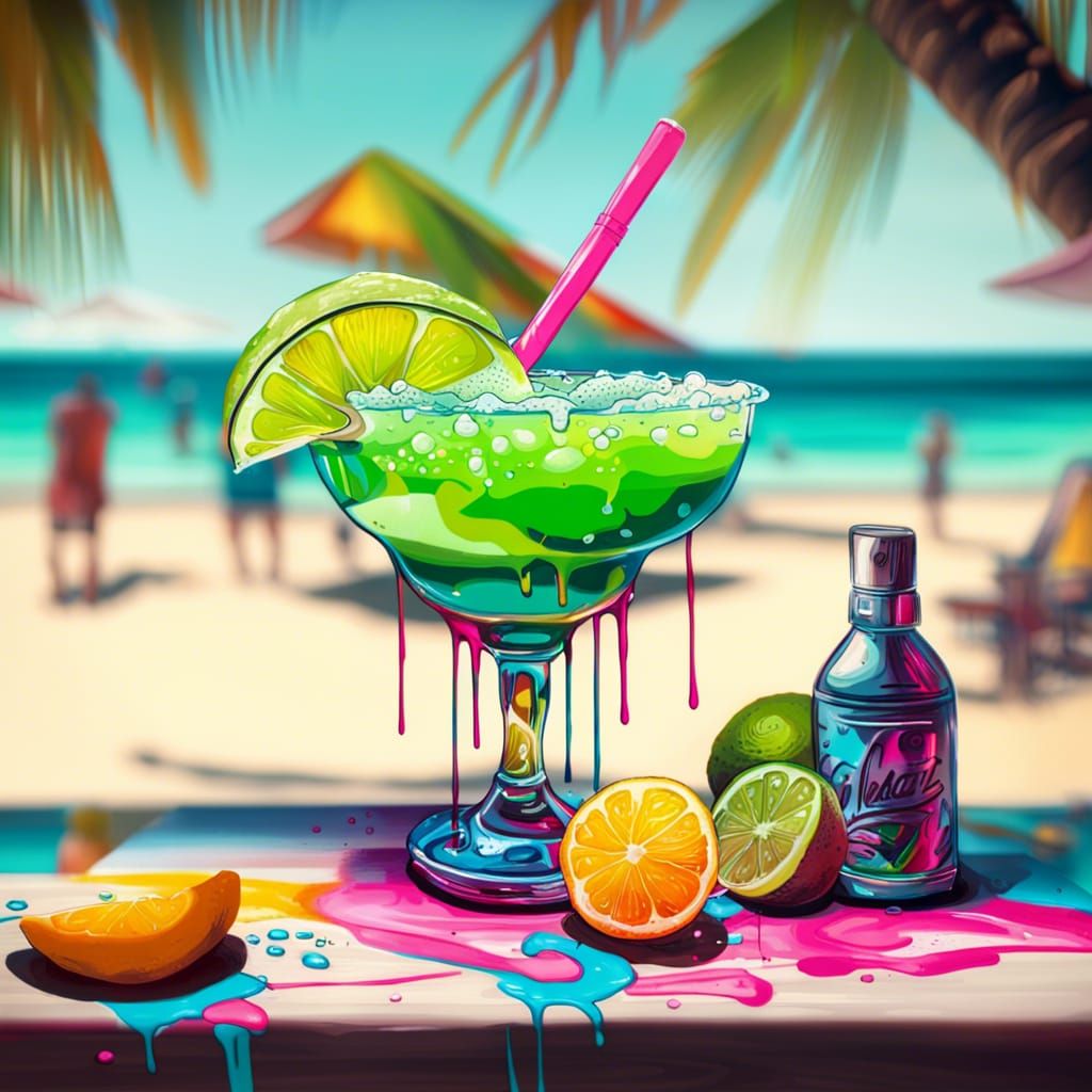 Margarita on Beach in Graffiti Art Style