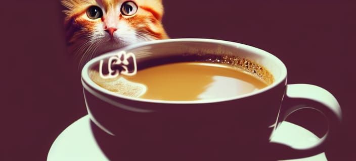 Ginger Cat Swimming in Coffee Cup