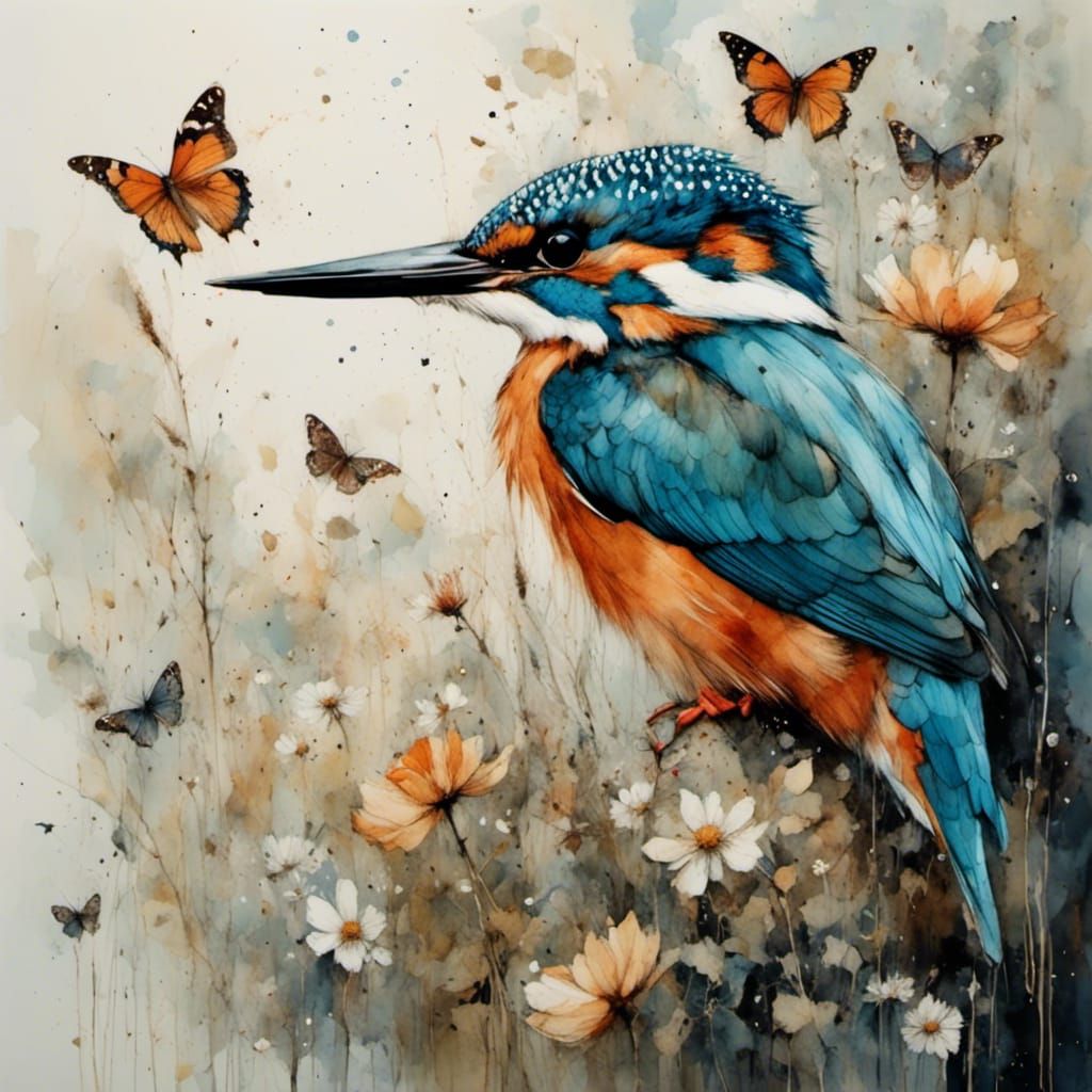 Kingfisher with Wildflowers in Morning Light