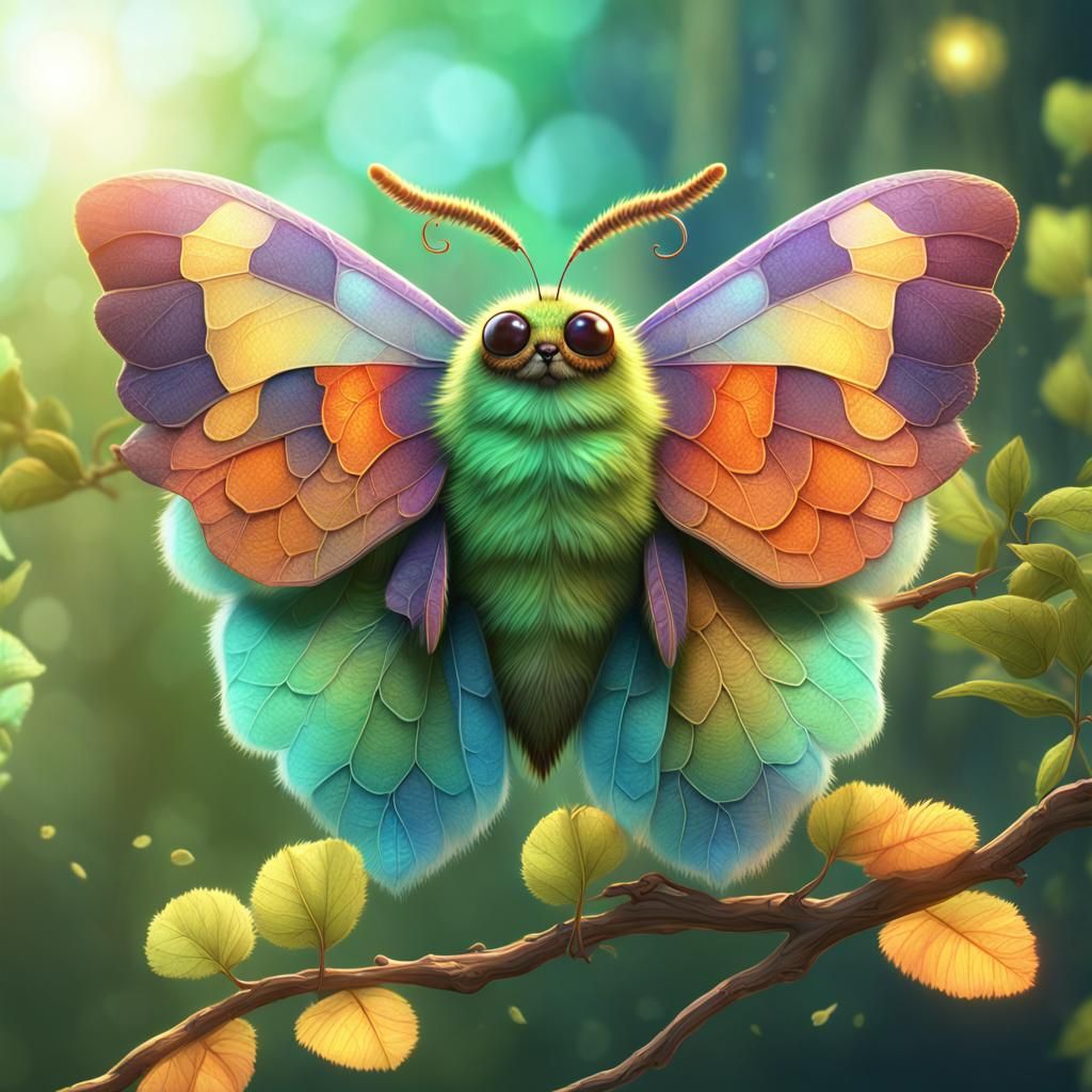 Pastel Moth on Twig, Detailed Matte Painting