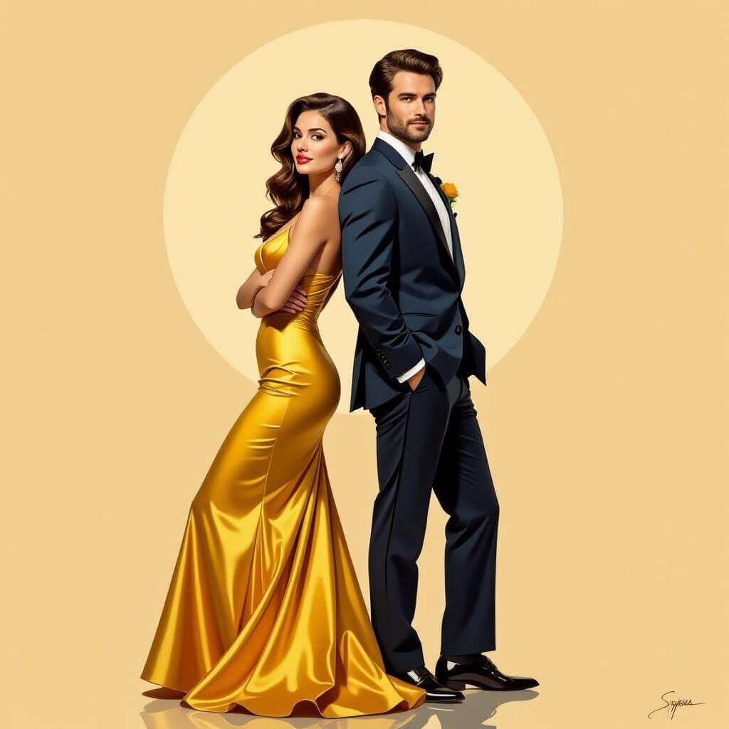 Sophisticated Couple in Golden Hues, Elegant Realism Style