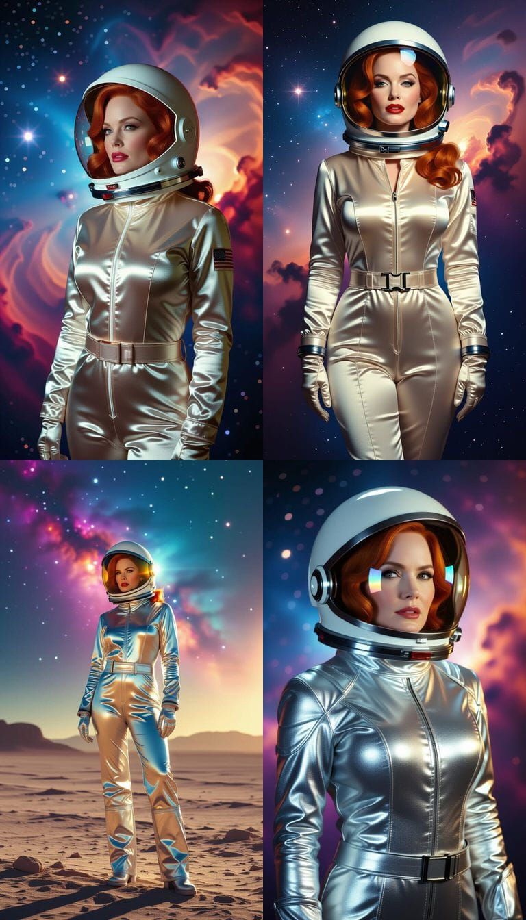 Actress Christina Hendricks in Satin Spacesuit