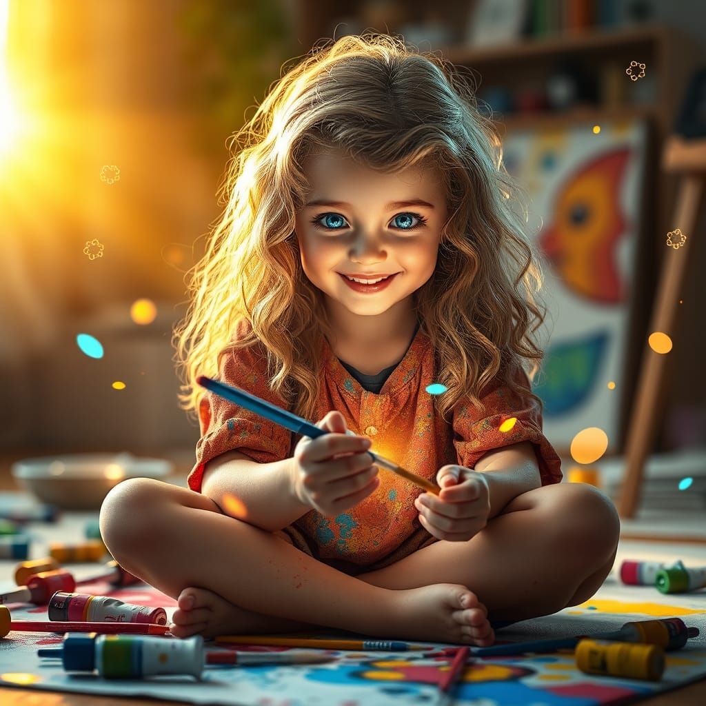 Girl Painting, Hyperdetailed Digital Art Style