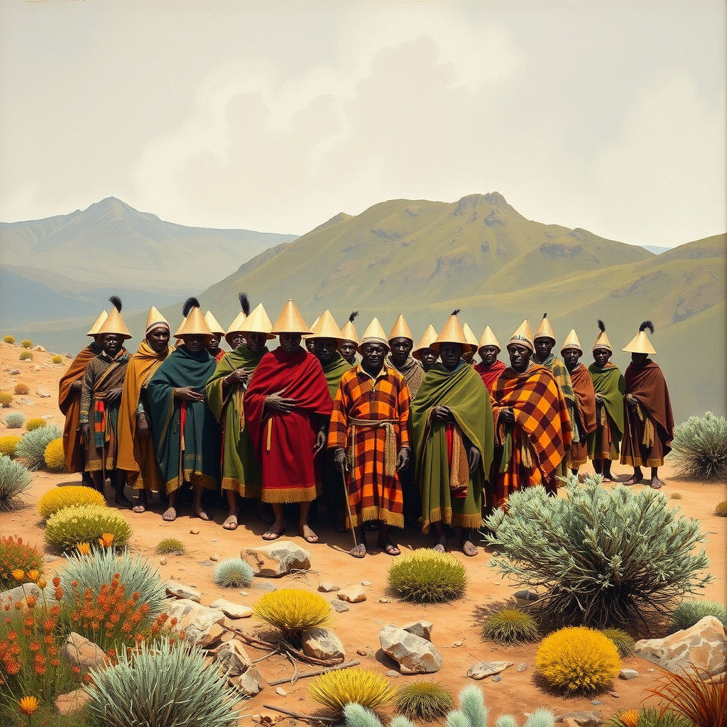 Basotho Men Gathered for Initiation Ritual