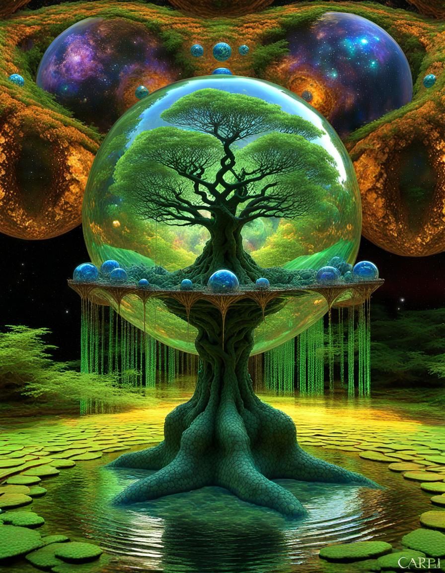 Mycographic Human Fountain in Nebulagami Style