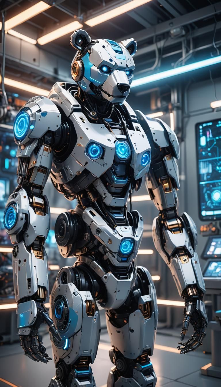 Futuristic Robot Bear in Anime Style
