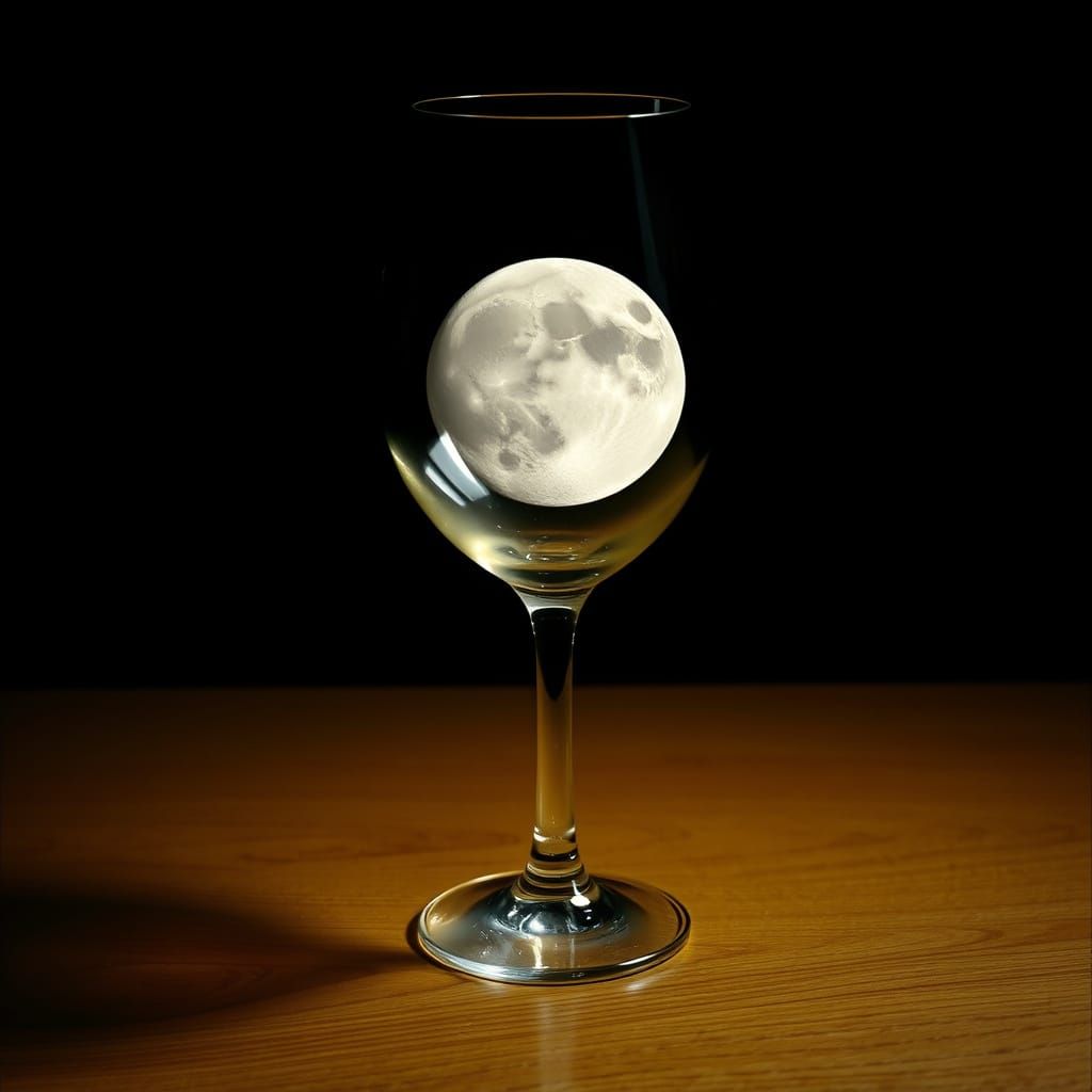 Hyper-Realistic Wine Glass Holds Full Moon