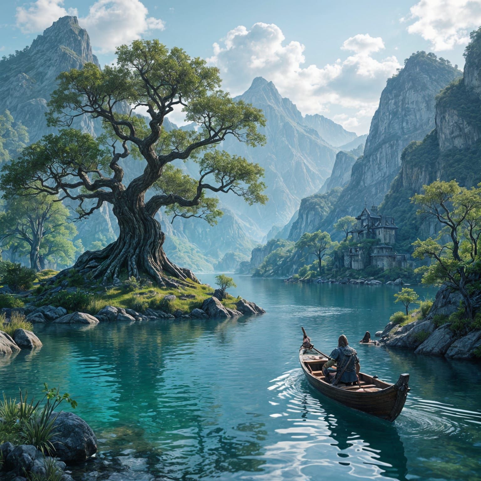 Serene Fantasy Landscape in Hyper-Realistic Style
