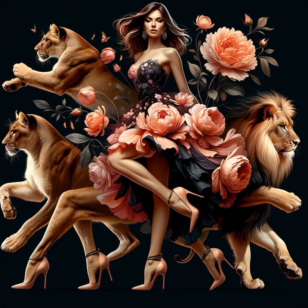 Lioness of Elegance: Fierce Woman in Heels Struts Gracefully