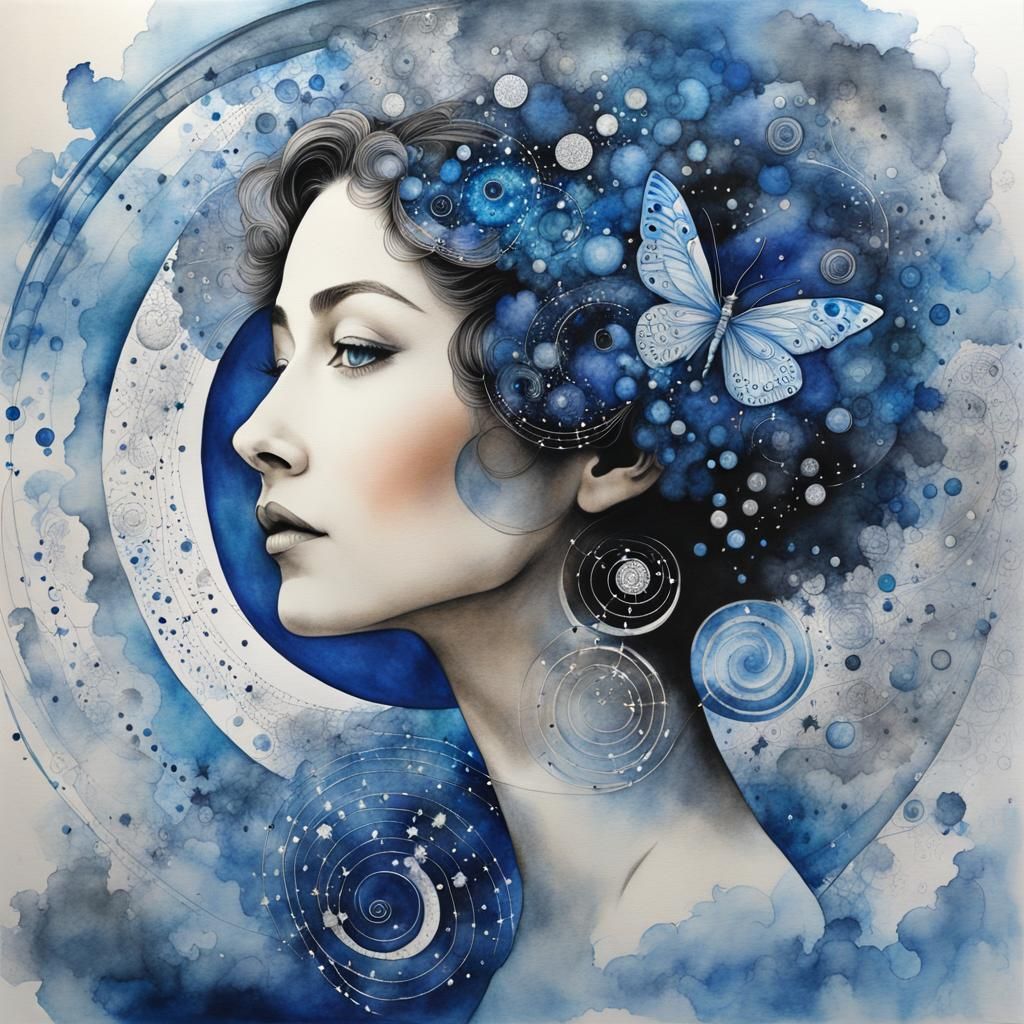 Beautiful portrait blue and silver