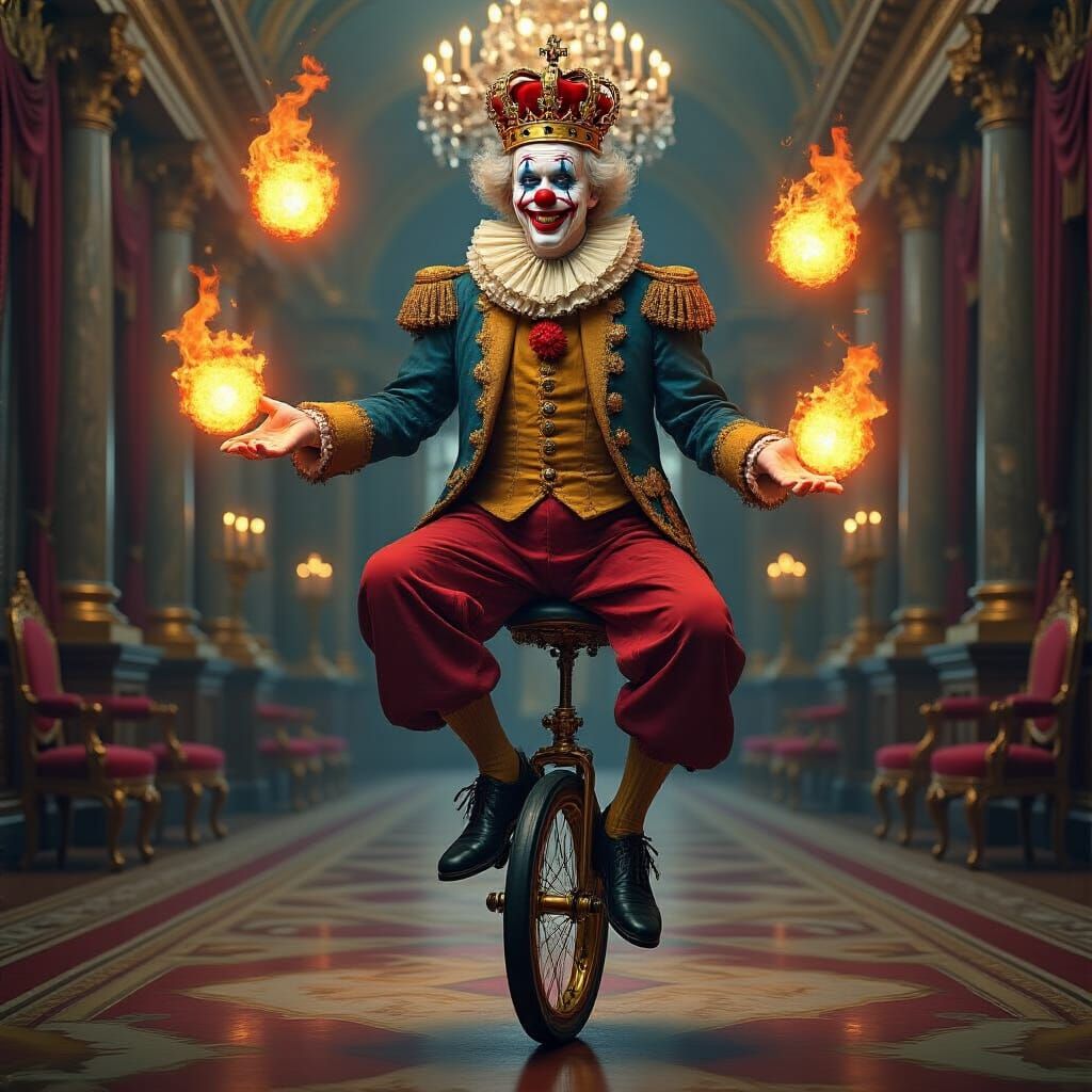 King Charles III as a Juggling Clown in Buckingham Palace