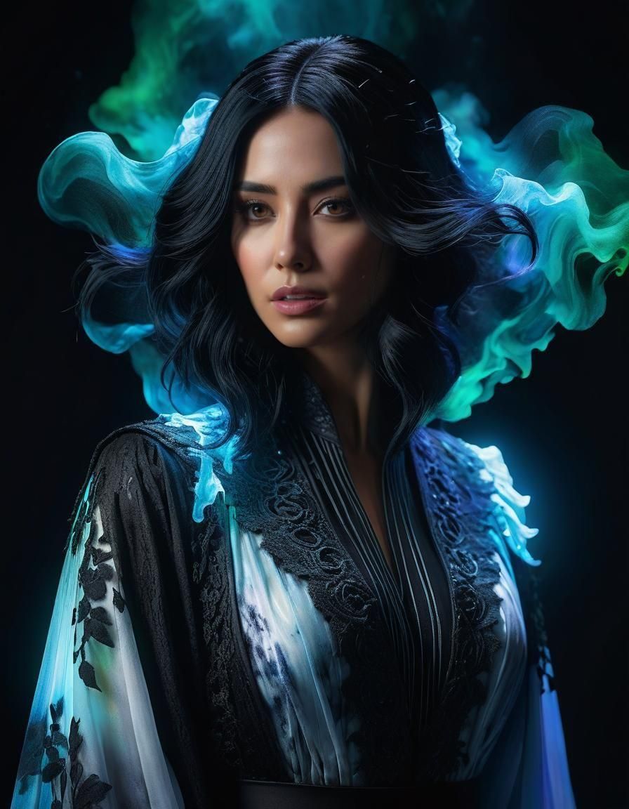 Ethereal Woman in Ghostly Clothes: Alcohol Ink Portrait