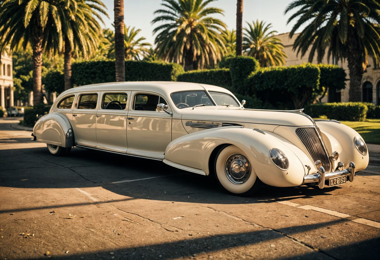 Vintage 1940s White Limousine in Stunning Bokeh