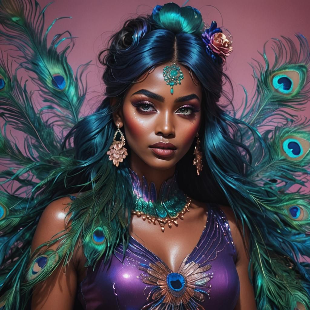 Rose Gold Woman with Peacock Feathers: Splash Art