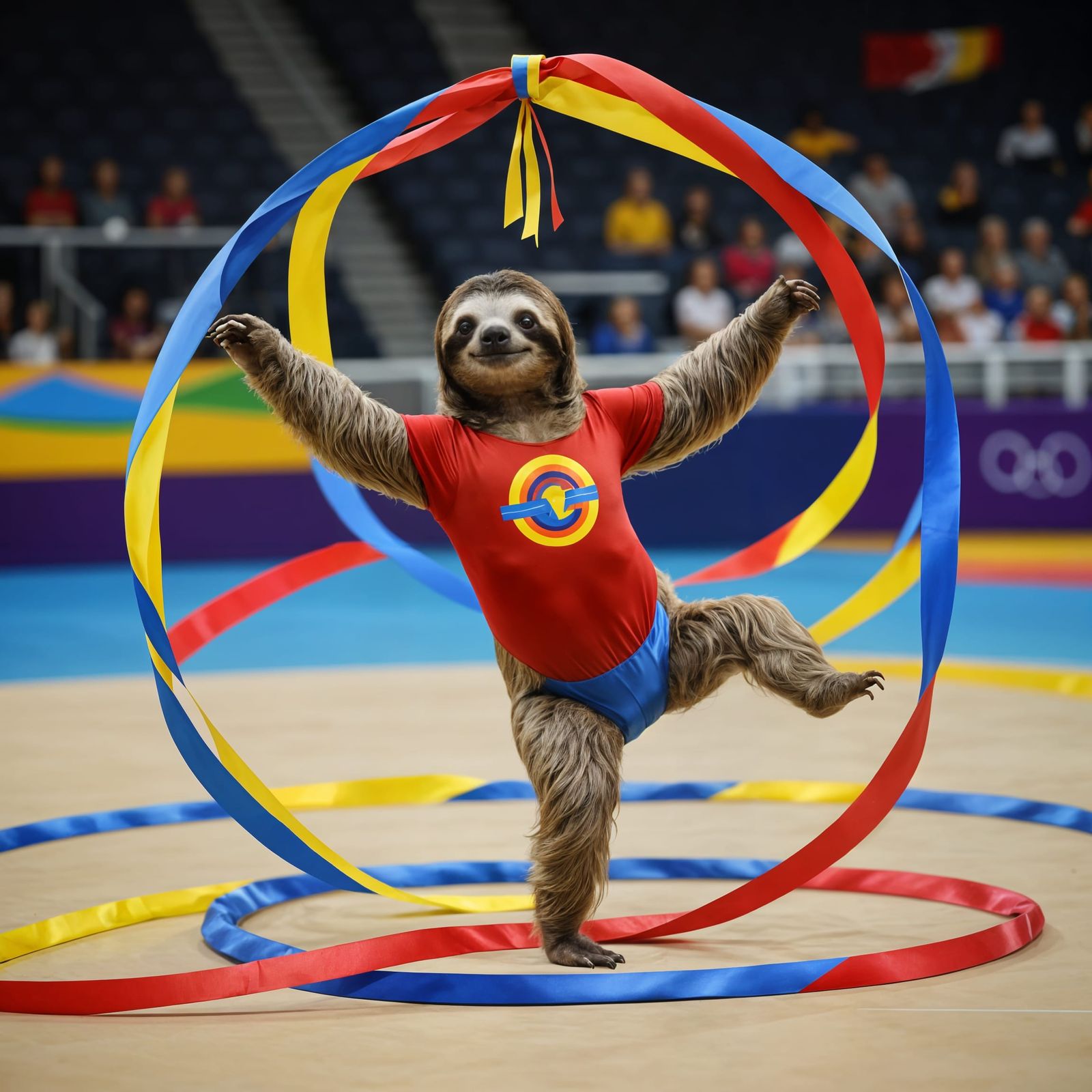 Sloth Rhythmic Gymnastics Performance with Ribbons
