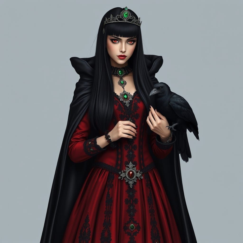 Gothic Vampire Countess with Raven in Eerie Style