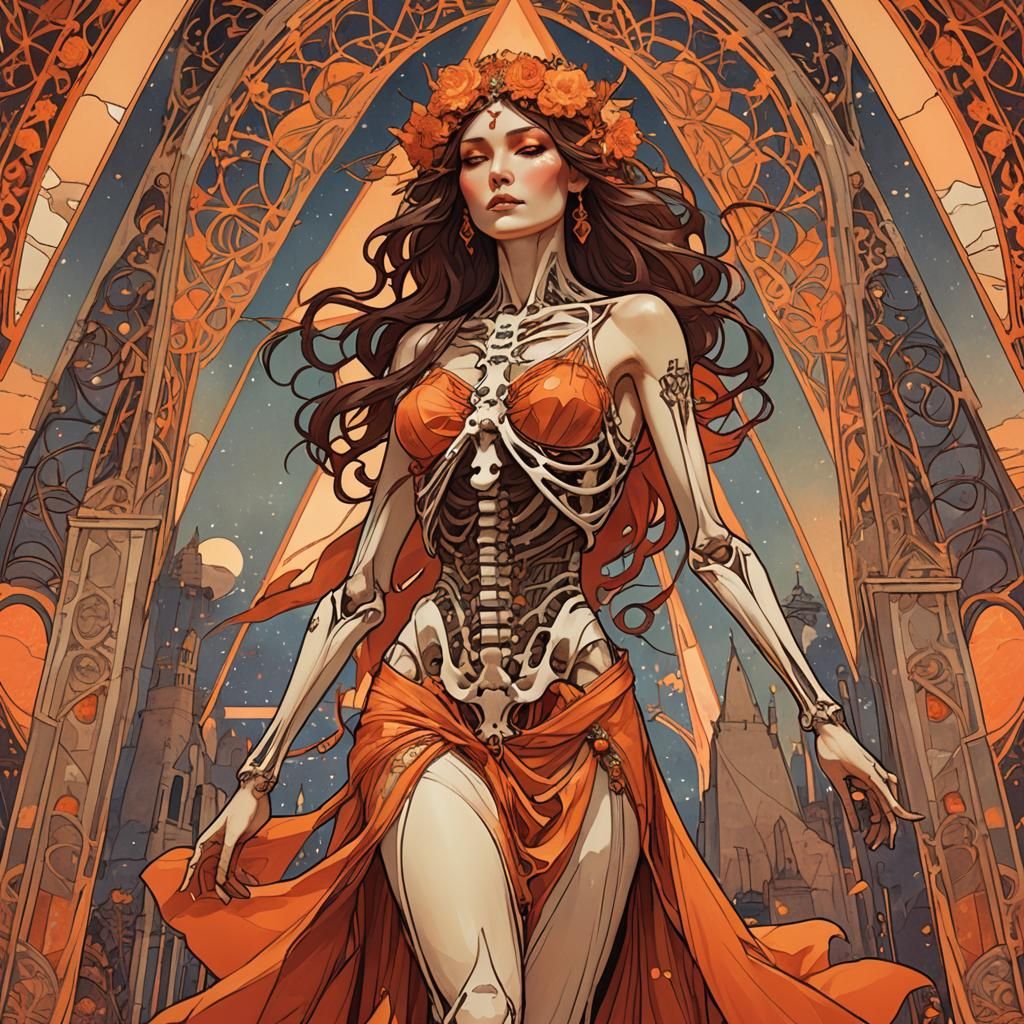 Art Nouveau Woman Before Pyramid in Fairycore Style