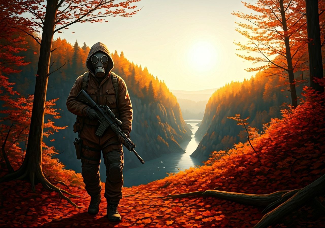 Eerily Calm Autumn Forest Landscape in Matte Painting Style