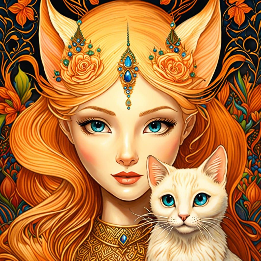 Mori Girl with Siamese Familiar: Fantasycore Artwork