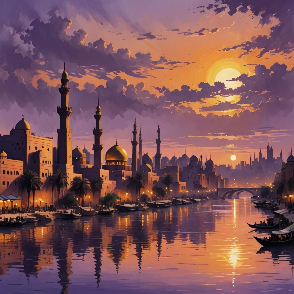 Baghdad Sunset: Cityscape Digital Painting