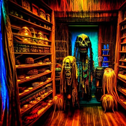 Creepy Shaman Shop Interior in Hyperrealism