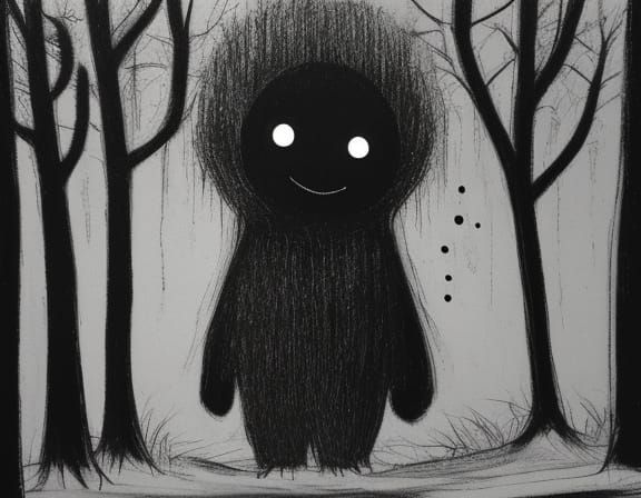 Creepy Child's Drawing of Forest Figure in Surreal Style