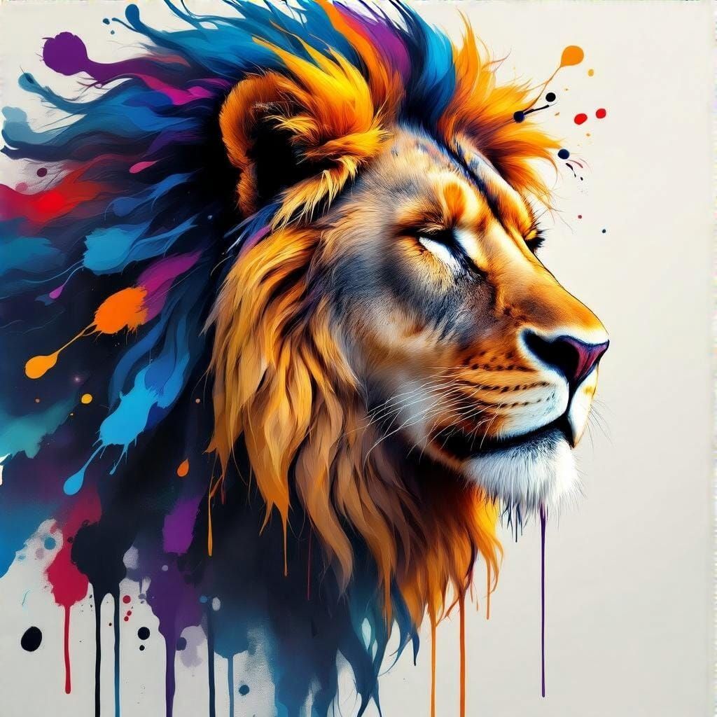 Surreal Lion's Face in Profile, Urban Street Art Aesthetic