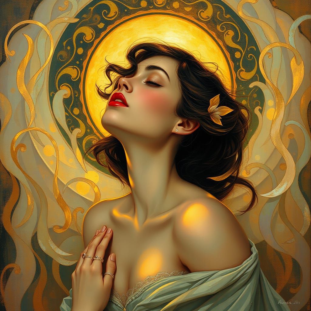 Ethereal Woman in Dreamy Art Nouveau Style
