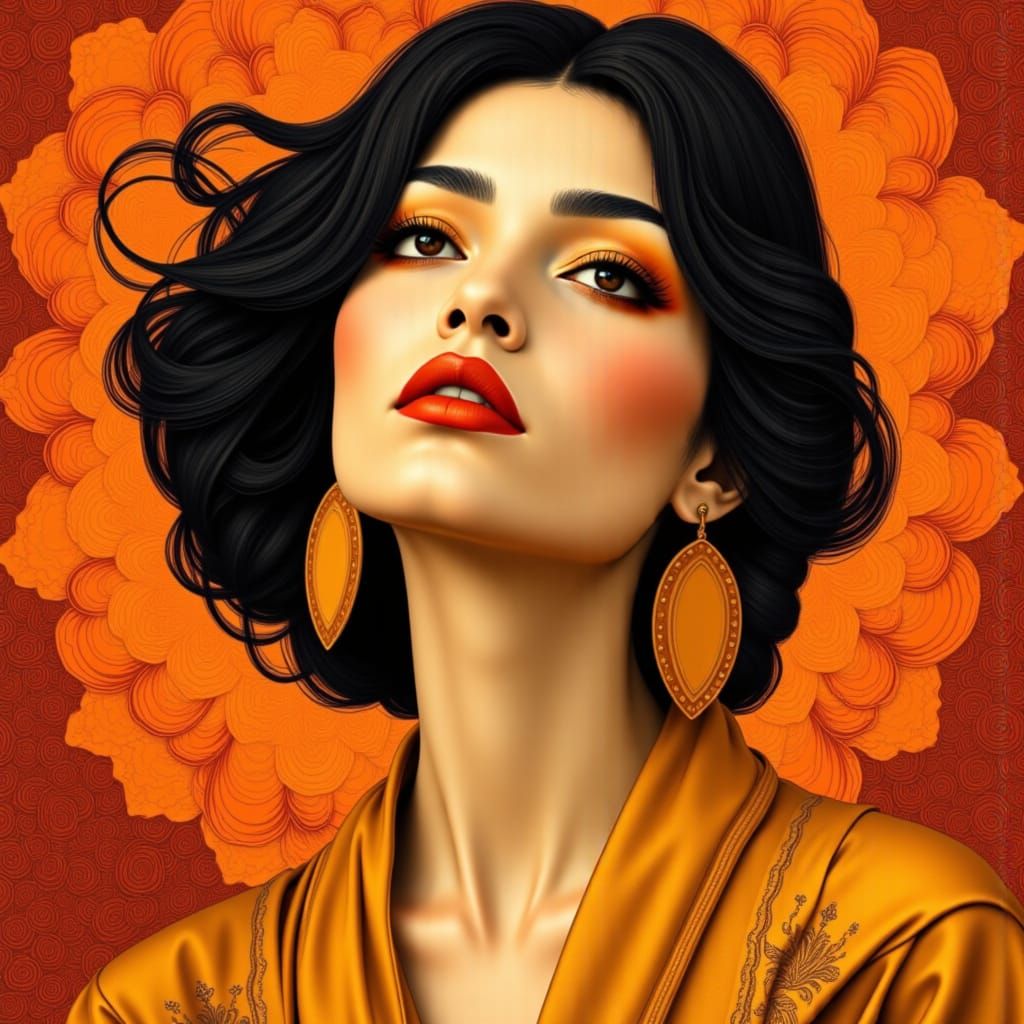 Golden Geisha in Vibrant Orange Hues