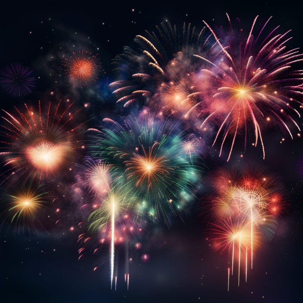 Spectacular Fireworks Display in Hyperrealistic Detail
