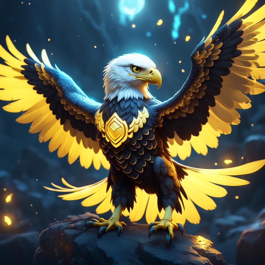 Magical Golden Baby Eagle with Glowing Wings