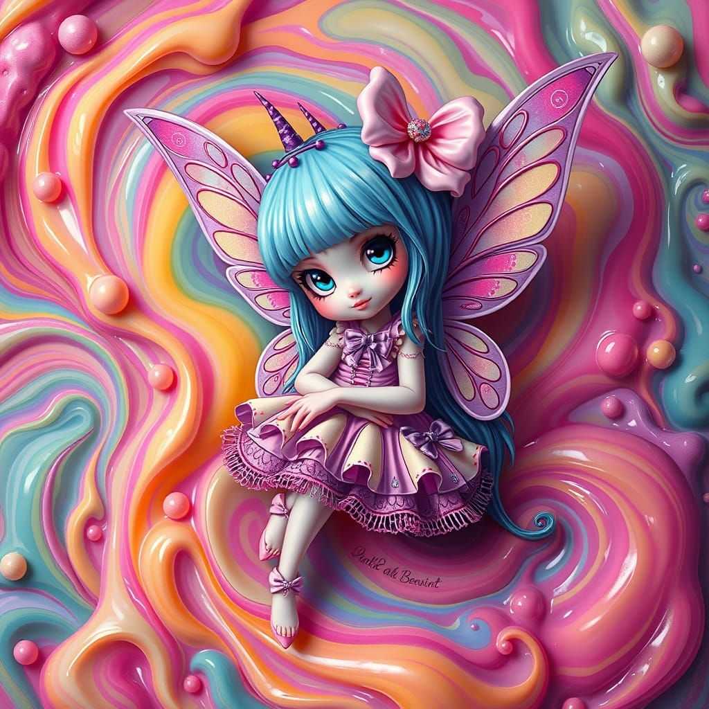 Whimsical Fairy in Dreamlike Pastel Goth Jello World