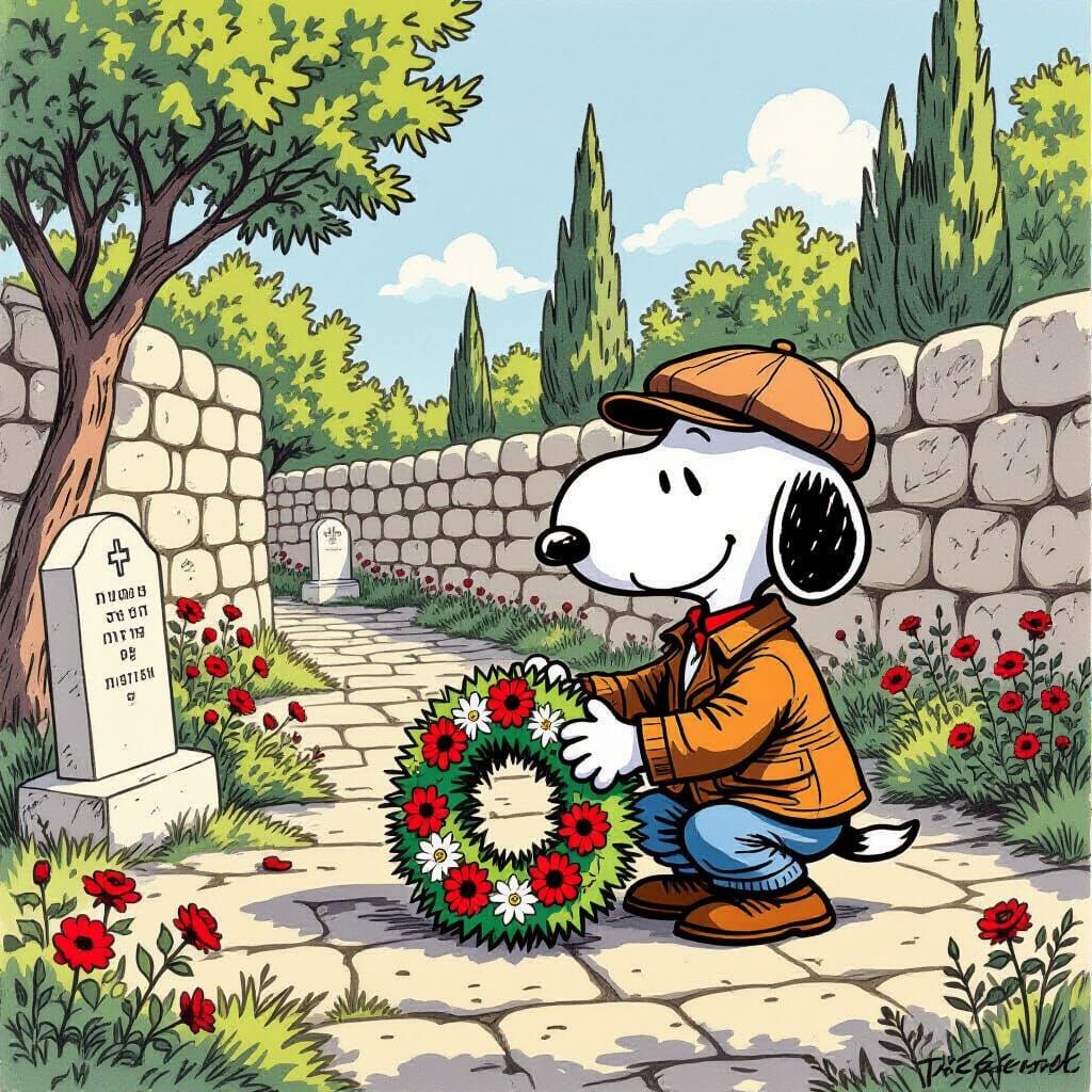Snoopy as War Correspondent in Israeli Cemetery