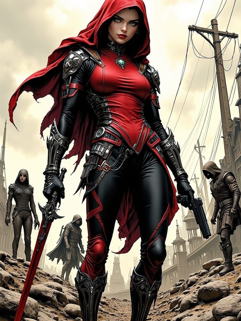 Cyborg Nun Battles Zombies in Pen and Ink Style