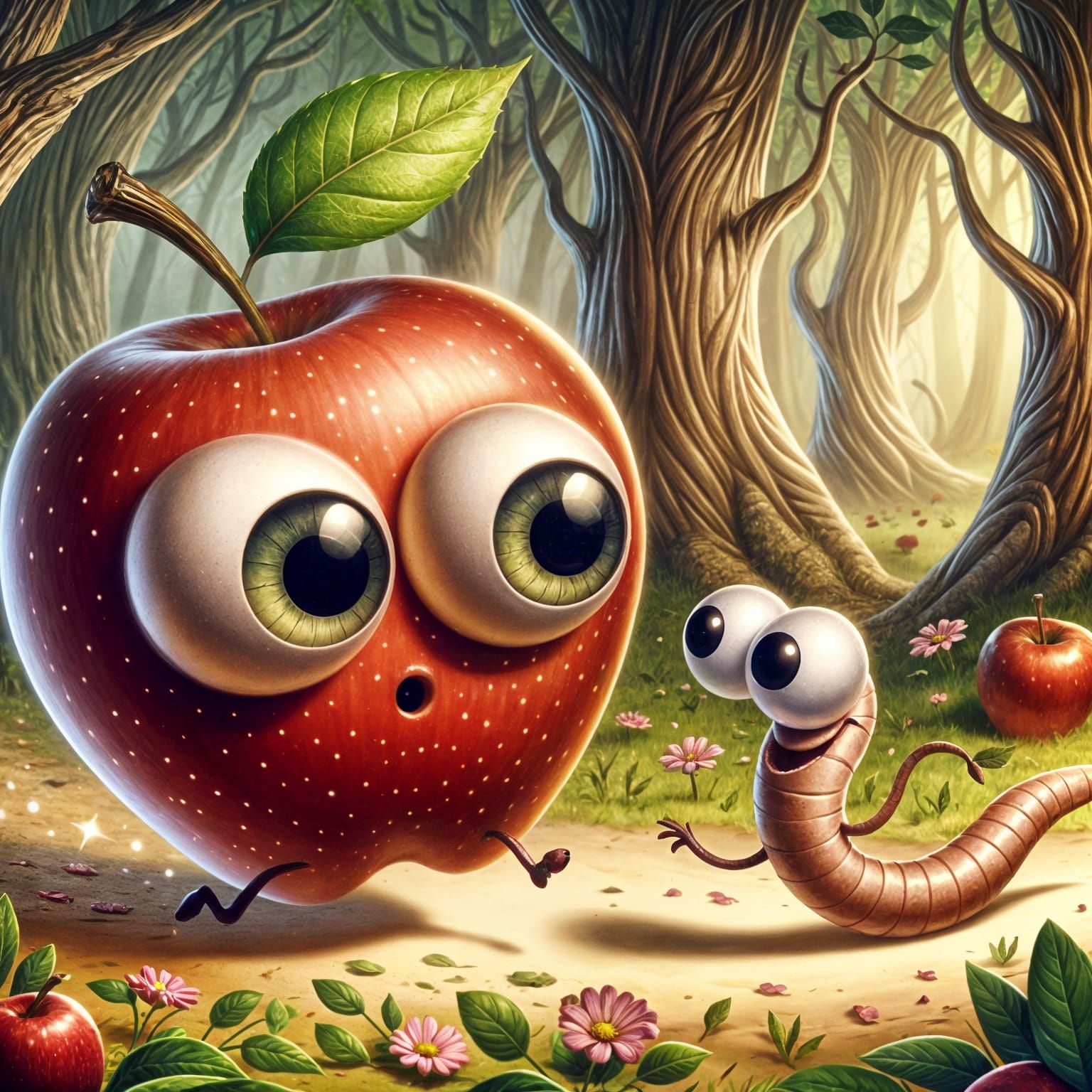 Apple's Great Escape: A Whimsical Forest Chase
