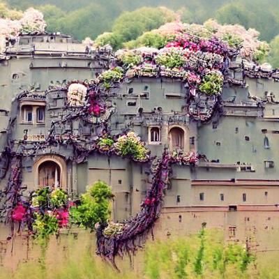 Majestic Ancient Castle Covered in Flowers and Vines