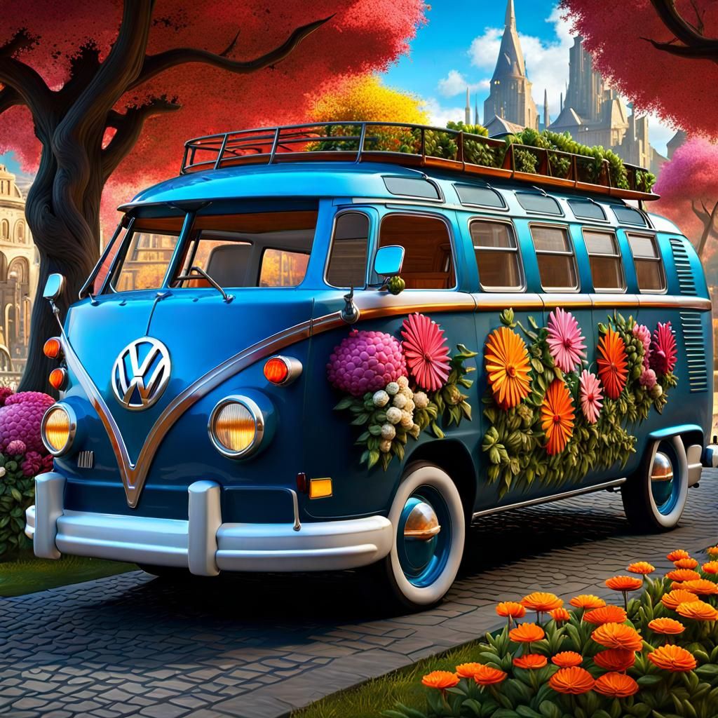 Fantasy Volkswagen Bus in Floral City, Graffiti Art