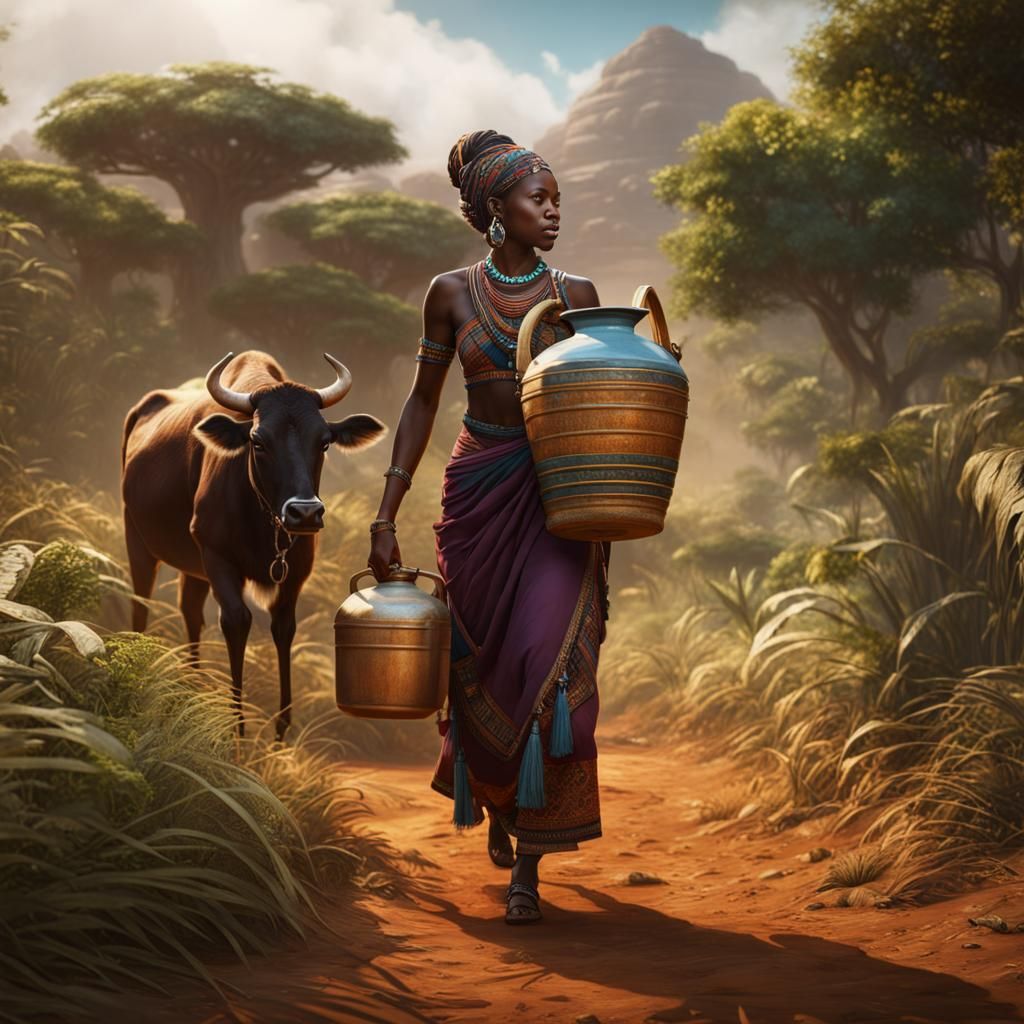African Woman Carrying Water: Fantasy Concept Art