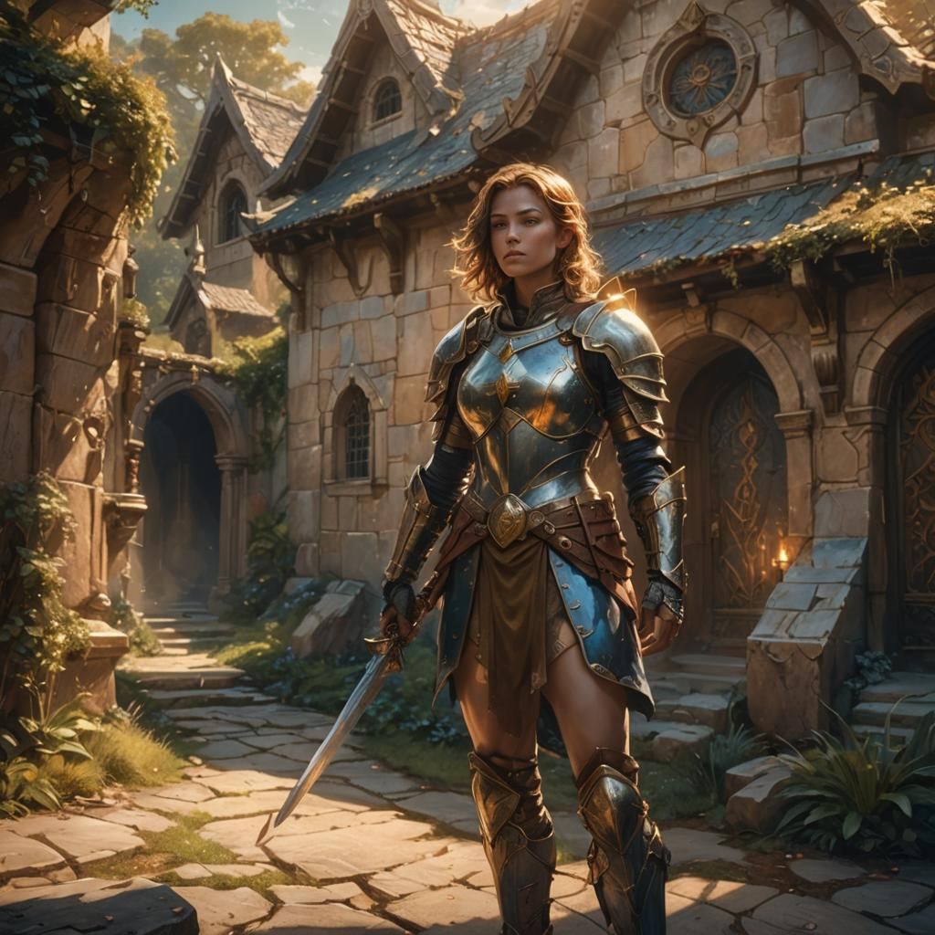 Armor-Clad Warrior at Mystical Portal: Fantasy Matte Paintin...