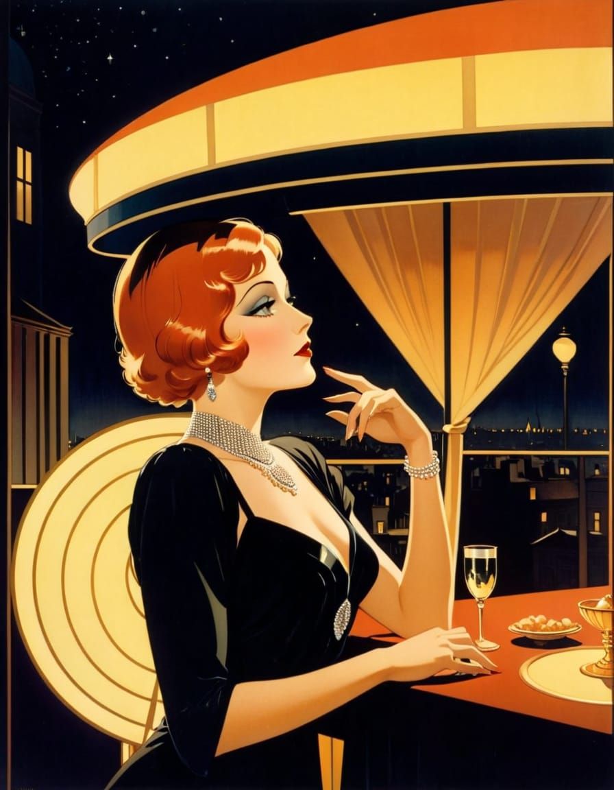 Glamorous Parisian Nightscape in Art Deco Style