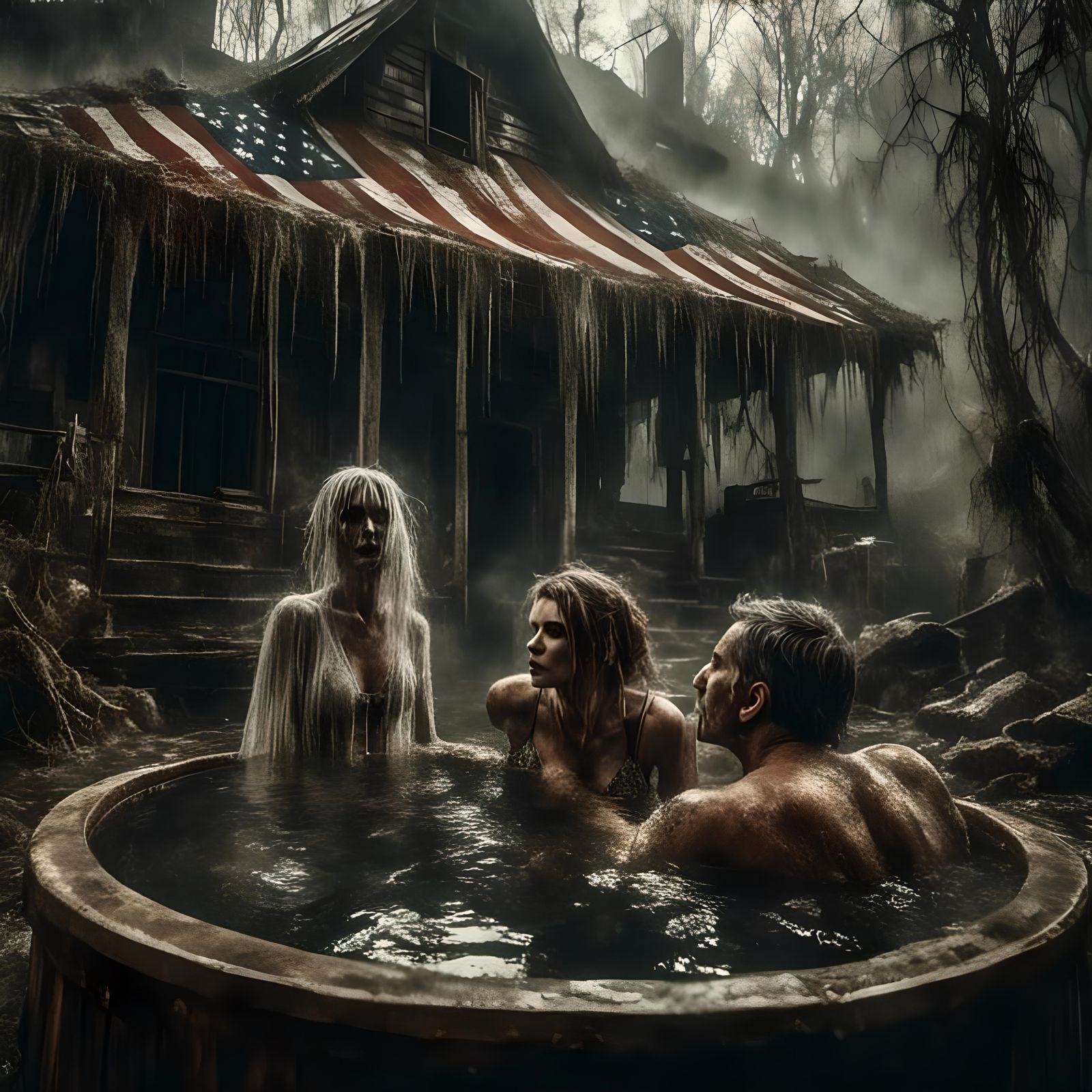 Woman in US Bathing Suit in Dark Fantasy Style