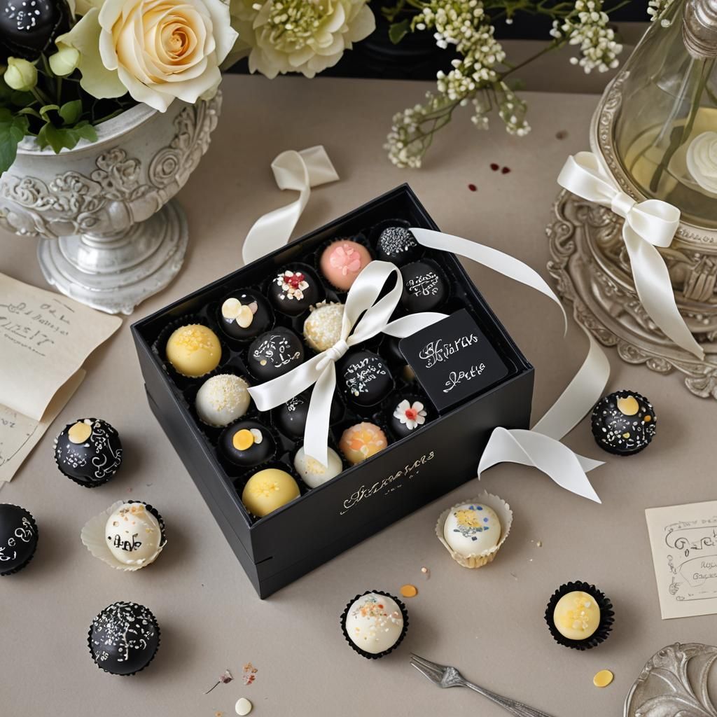 Elegant Black Cupcakes Overflowing from Ornate Box