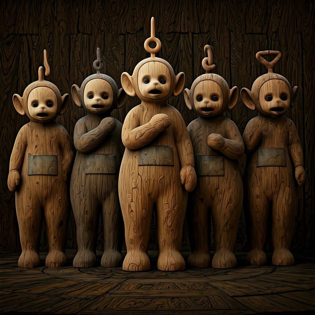 Frightened Teletubbies Transformed into Wooden Statues in a ...