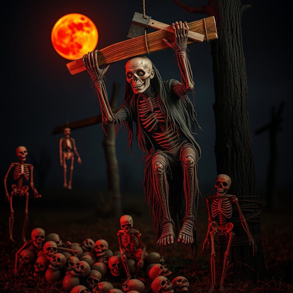 Terrifying Scarecrow Monster Dangles Under Blood Moon