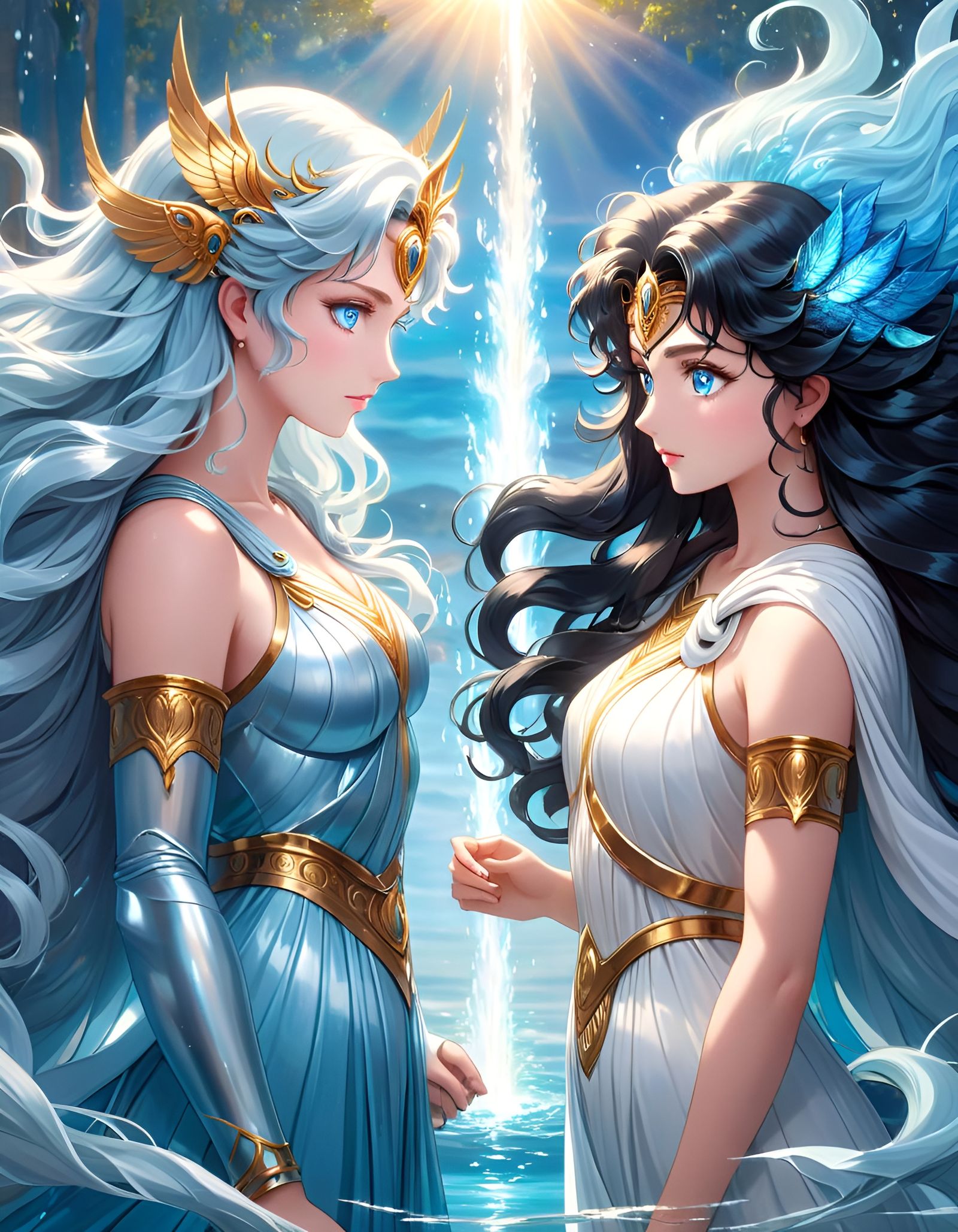 Two Beautiful Women in Ancient Greek Style